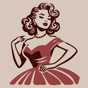 Vintage Sassy Lady Color Illustration. vector