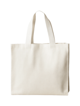 Canvas tote bag with handles and minimalist design, cut out png