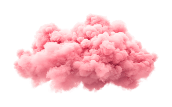 Fluffy pink cloud surrealism with soft textured vapor formation, cut out png