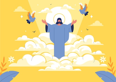 Illustration of Ascension Day Celebrating the Blessed Virgin with Doves and Angels vector