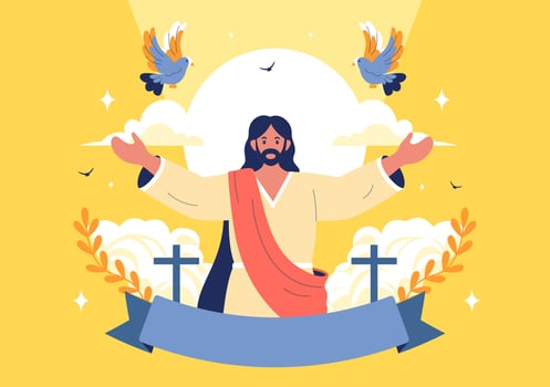 Ascension Day Illustration Depicting the Assumption of Mary with Angels and Doves in Heaven vector