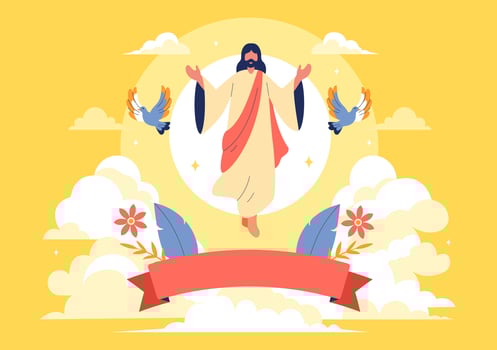 Christian Feast of the Assumption Illustration with Mary, Angels, and Doves in Heaven vector
