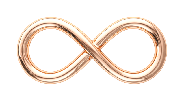Golden infinity symbol shiny metal loop design concept art abstract, cut out png