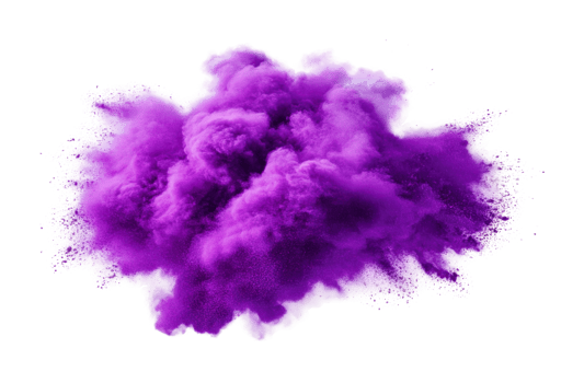 Vivid purple smoke explosion creating dynamic cloud effect, cut out png