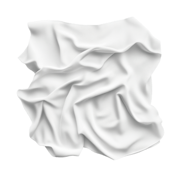 Crumpled white fabric square with smooth and wrinkled texture details, cut out png