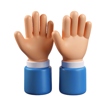 Two 3D Rendered Cartoon Hands Raised in the Air a Gesture of Asking Questions Participation or a Sign of Agreement png