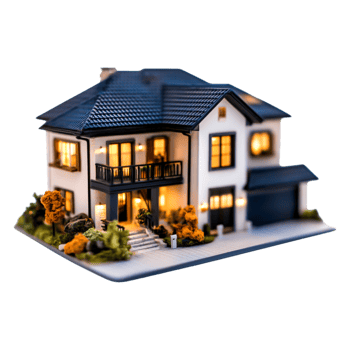 Cozy Modern House with Warm Lights and Lush Garden at Night png