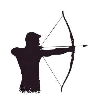 Silhouette of male archer aiming bow, cut out png