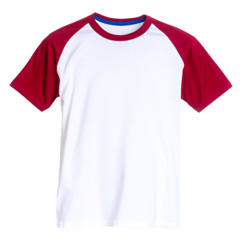 Classic Baseball Style T-Shirt with Red Sleeves and White Body Design png