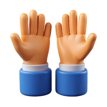 3D Render Two Cartoon Hands Raised in Question or Answer Gesture png
