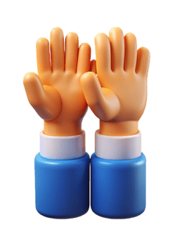 3D Render of Two Cartoon Hands Raised in the Air a Sign of Participation or Question png