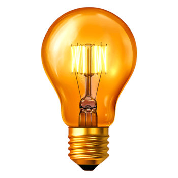 Vintage Style Amber Light Bulb with Glowing Filaments on png