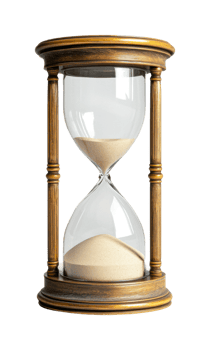 Wooden hourglass with flowing sand in classic design, cut out png