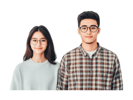 Asian young adults smiling with glasses, cut out png