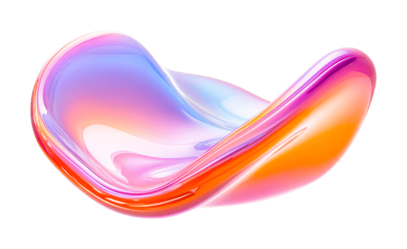 Abstract vibrant multicolored fluid 3d shape with smooth curves, cut out png
