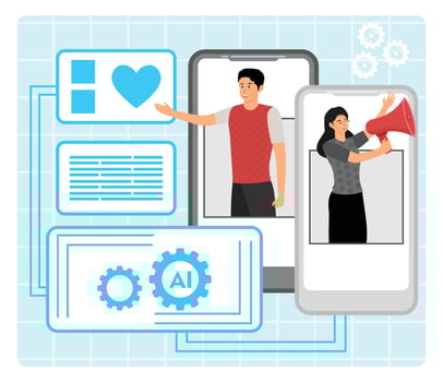 AI Backed Influencer Identification. Messaging and Communication Through Online Platforms. vector