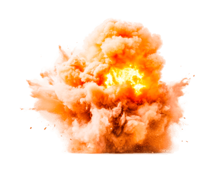 Fiery explosion of smoke and flames capturing dynamic energy burst, cut out png