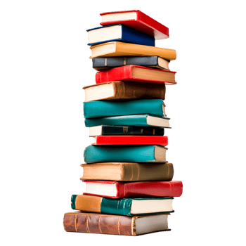 Colorful Stack of Vintage Books with Varying Covers and Sizes png
