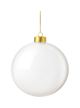 Elegant white christmas ornament with golden cap and hook, cut out png