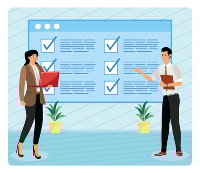 Colleagues Reviewing a Business Plan in a Modern Office Setting. vector