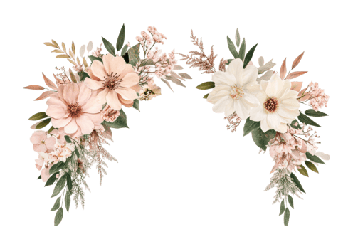 Elegant floral arrangement with pink and white flowers and lush greenery, cut out png