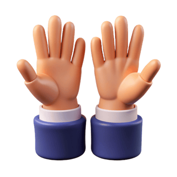 3D Render of Two Cartoon Hands Raised in a Gesture of Surrender or Asking a Question png