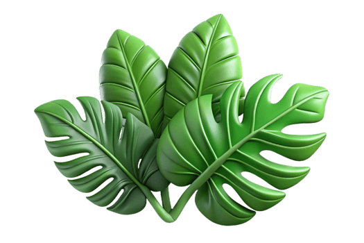 Vibrant Green Tropical Leaves 3D Render Lush Foliage Botanical Illustration png