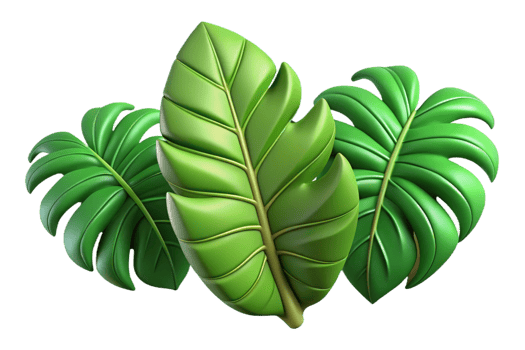 Three Dimensional Render of Lush Green Tropical Leaves with Detailed Veins png