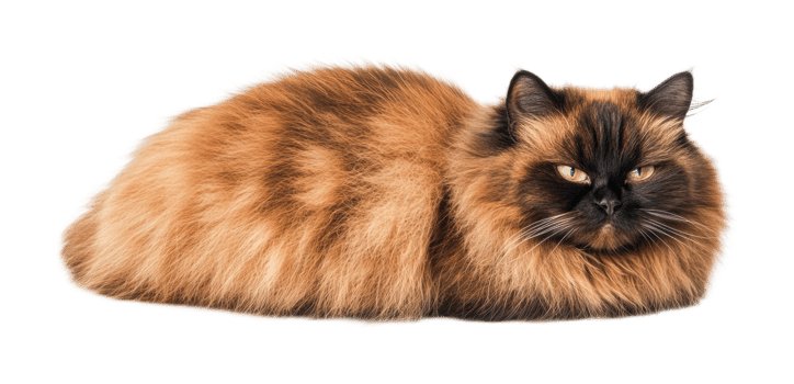 Fluffy persian cat with striking golden eyes, cut out png