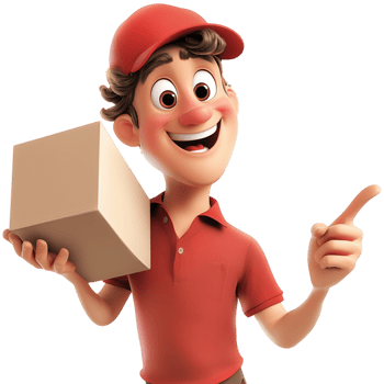 Happy delivery man holding a package pointing forward png