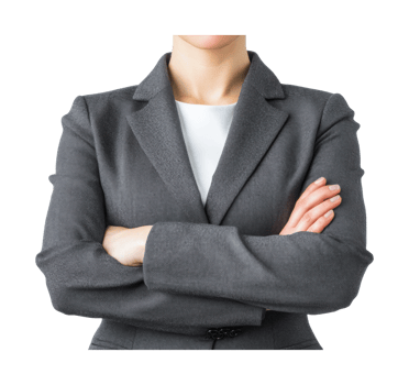 Confident young caucasian female professional with arms crossed in business attire, cut out png