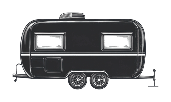 Classic vintage camper trailer with dual windows and vent, cut out png