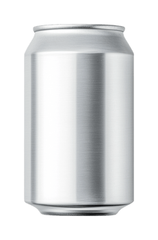 Blank silver aluminum can isolated on white background, cut out png