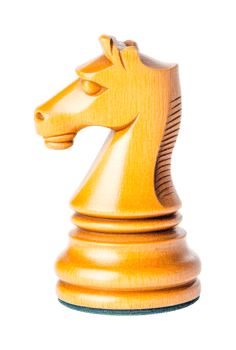Wooden chess knight piece with intricate details, cut out png
