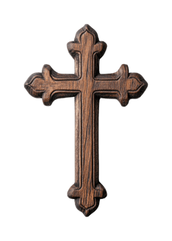 Intricately carved wooden cross with decorative details highlighting craftsmanship, cut out png