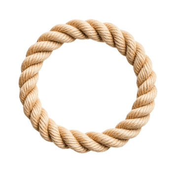 Circular coiled brown rope isolated on white background, cut out png