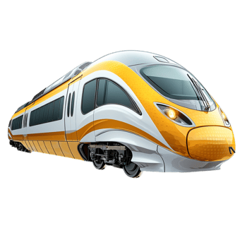 Sleek high speed yellow white bullet train in motion png