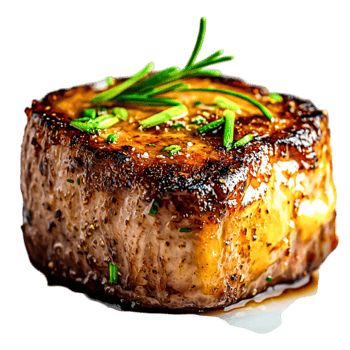 Juicy Grilled Steak with Herbs and Spices White Plate png