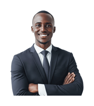 Confident young african male professional in suit smiling, cut out png