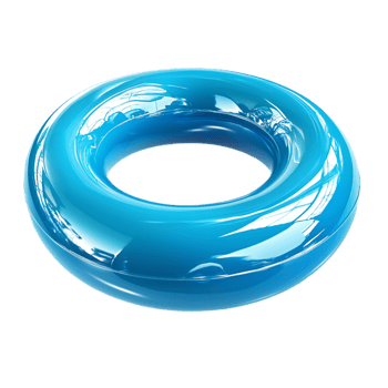 Shiny blue inflatable swim ring floating on a white png