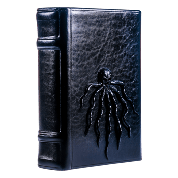 Dark Mystical Book with Intricate Octopus Design and Textured Cover png