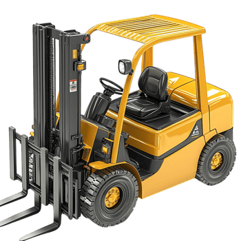Sturdy yellow forklift black tires powerful lifting mechanism png
