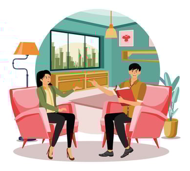 Psychotherapy help concept. Psychologist listening to patient at mental therapy session. vector