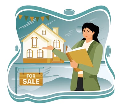 Open house concept. Real Estate Agent Presenting a House Property for Sale Opportunity. vector