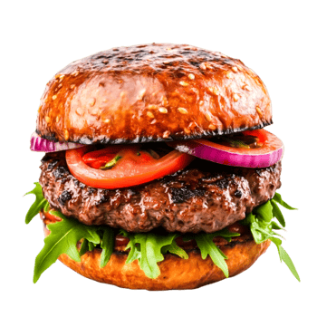 Juicy Burger with Fresh Toppings Soft Sesame Seed Bun png