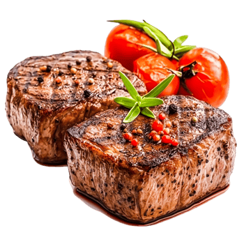 Juicy Grilled Steak with Fresh Tomatoes and Green Herb Garnish png