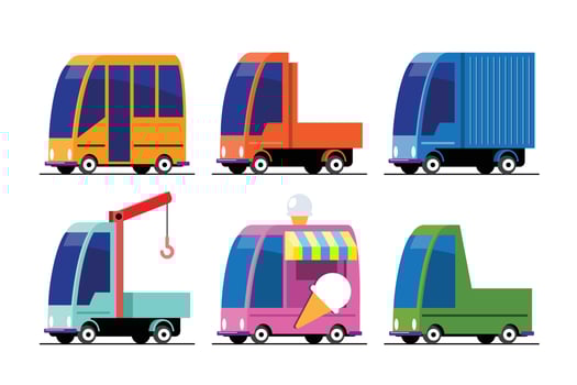 Set of Trucks, Buses, and Delivery Vehicles vector