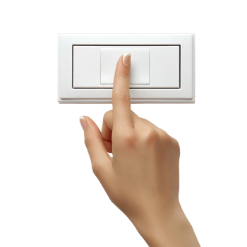 Hands with finger on light switch isolated on transparent background png