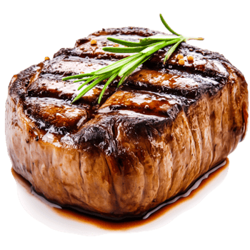 Grilled Juicy Steak with Garnish and Juicy Glaze png