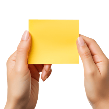 Hand holding a yellow sticky note isolated on transparent background png